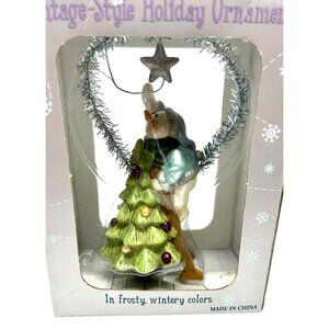 Vintage-Style Christmas Ornament‎ In Frosty Wintery Colors Snowman & Tree Design